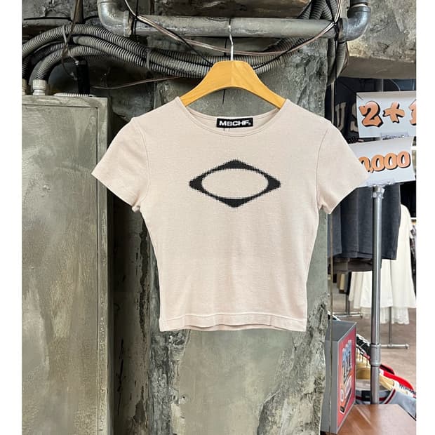 미스치프 크롭 반팔티 베이지 S #csz4004
