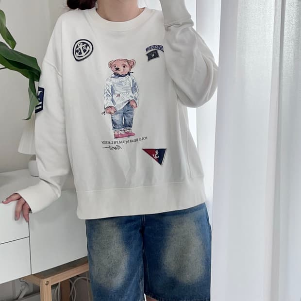 [정품] 폴로 화이트 패치 베어 맨투맨 [ M ]