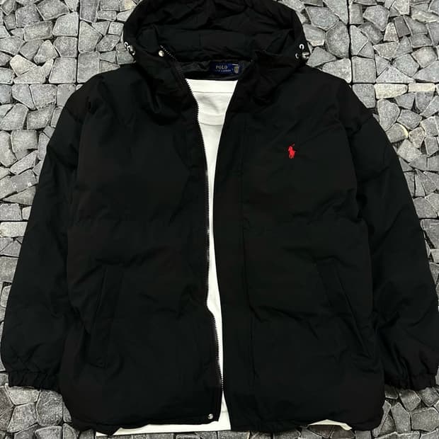 폴로 블랙 후드 패딩 L
