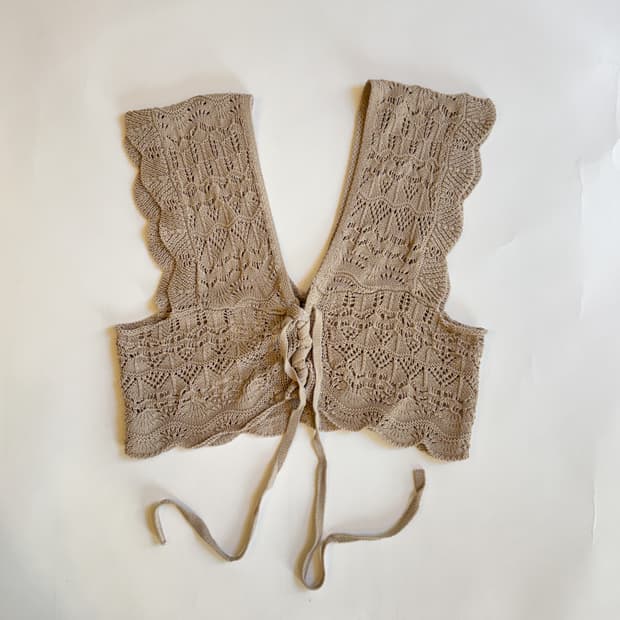 Lace Knit Tie-Front Crop Vest
