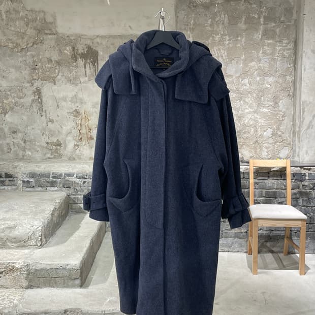 비비안 웨스트우드 앵글로마니아 멜란지 블루 히든버튼 울 코트