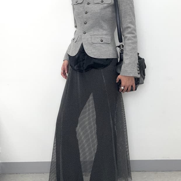 빈티지 그레이 그물 스커트