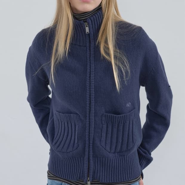 엔조블루스 코튼 하이넥 니트 집업 네이비 