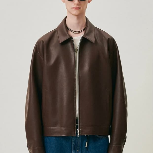 도프제이슨 비건레더 싱글 자켓 브라운 L