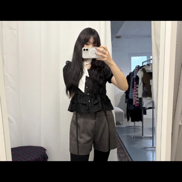 빈티지 프릴 숏 블라우스