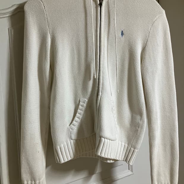 폴로 화이트 니트 후드집업