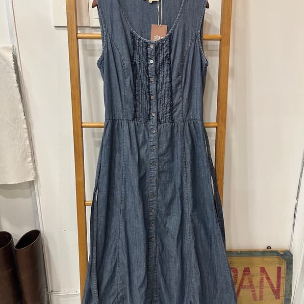 [정품/11] 로라 애슐리 핀턱 러플 데님 롱 원피스