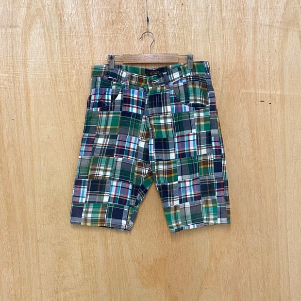 BEAMS PLUS madras check patch work pants
