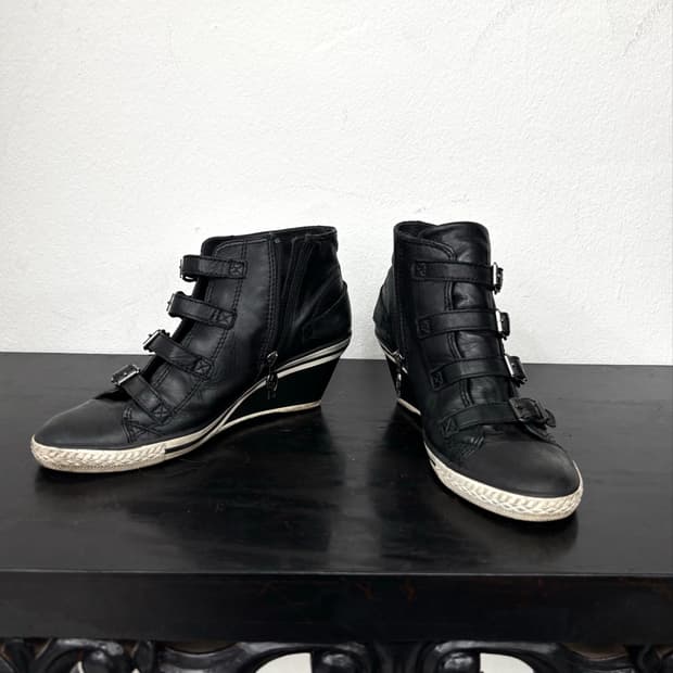 Ash leather strap wedge boots