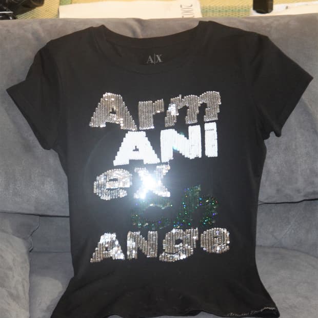 아르마니 익스체인지 스팽글 슬림핏 티셔츠