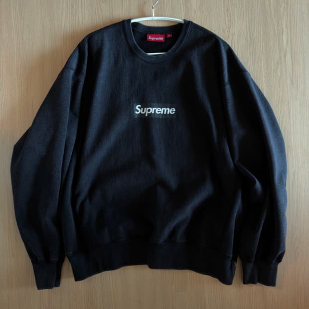 25ss 슈프림 워시드 박스로고 크루넥 블랙 xl