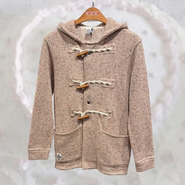 CHUMS 핑크 베이지 보카시 더플 후드 니트 코트 모리걸 일본 떡코