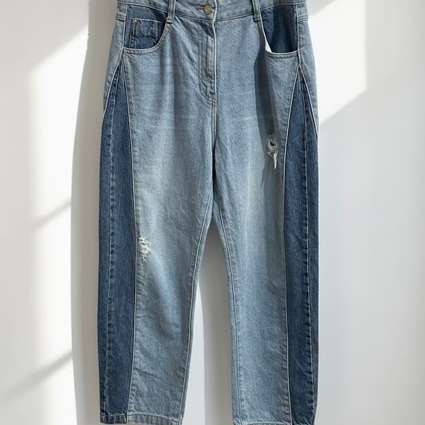 럭키슈에뜨 투톤 패널 데님 팬츠