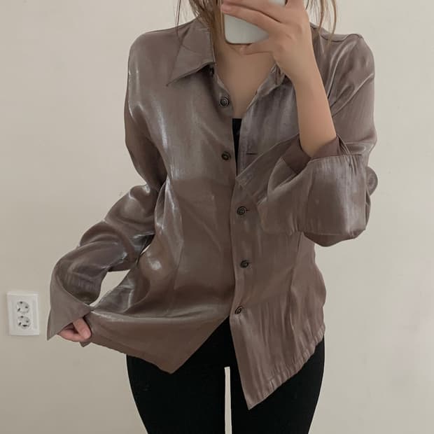 빈티지 락시크 코코아 실키 블라우스 셔츠 