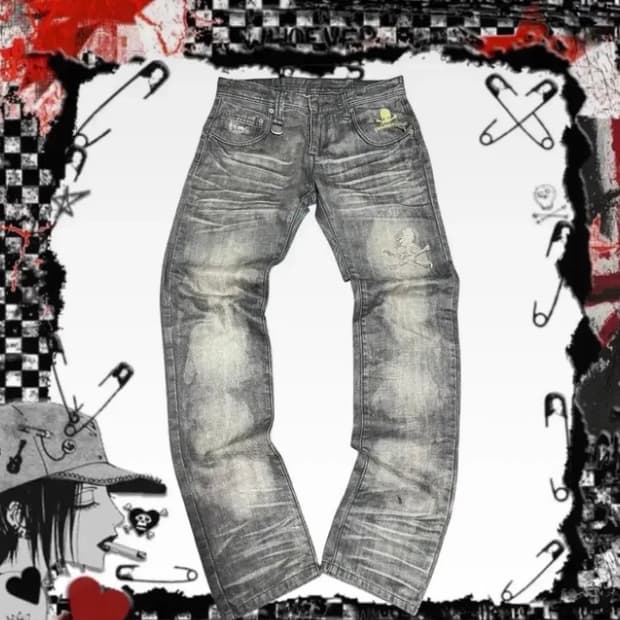 본인착샷)펑크 해골 워싱 팬츠 스키니진 와투케 y2k 핀터깔 새깅