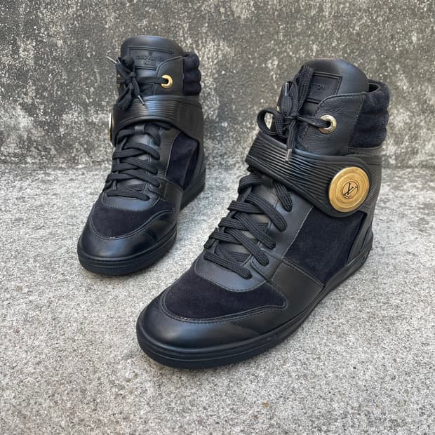 [39] Louis Vuitton 블랙 레더/스웨이드 웨지힐 스니커즈