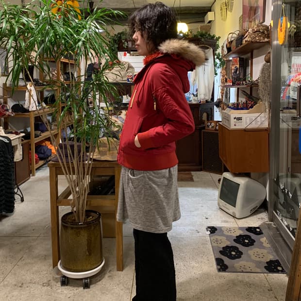 빔즈보이 N2b 레드 지퍼 퍼 후드 자켓