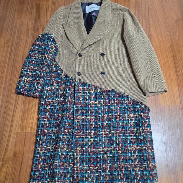 앤더슨벨 트위드 배색 더블 코트