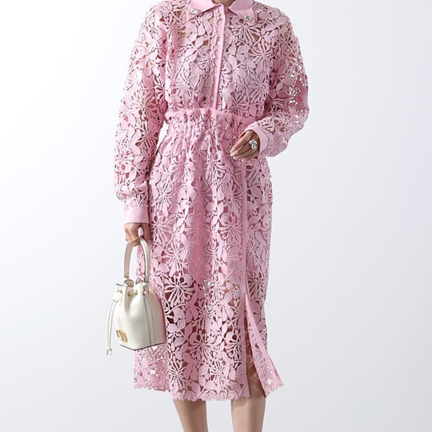 No21 (넘버투애니원) 핑크 레이스 셔츠 원피스