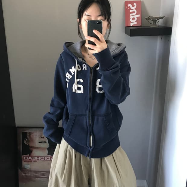 아베크롬비 자수로고 헤비써멀 네이비 후드집업