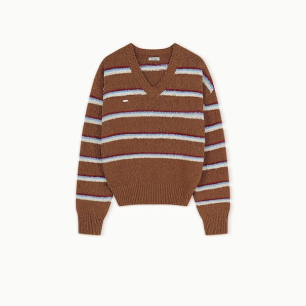 아비에무아 브이넥 부클레 스트라이프 코튼 스웨터