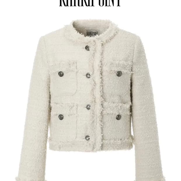 카키포인트 크롭 트위드 아이보리