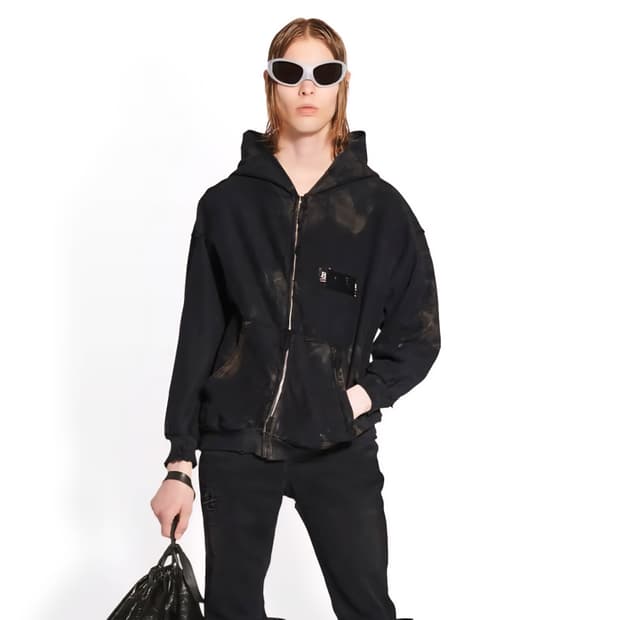 발렌시아가 개퍼 더티 집업 후드 티셔츠 머드 