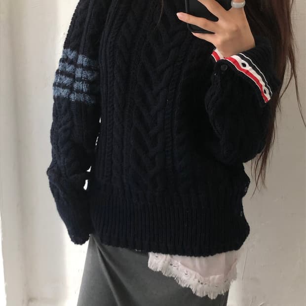 Thom Browne 톰브라운 20FW 아란케이블 사선 트위드 니트