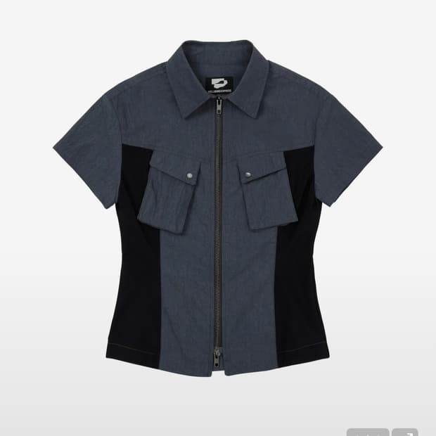 웰빙익스프레스 Panelled Zip Up Shirt Navy