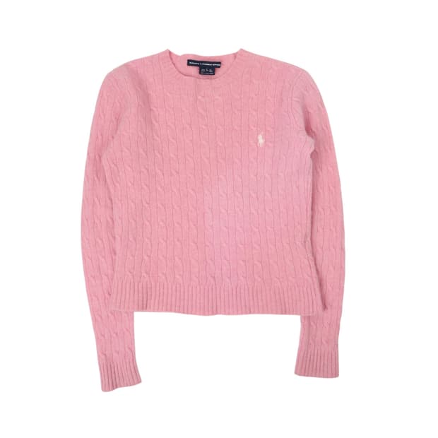 폴로 랄프로렌 라이트 핑크 램스울 케이블 니트