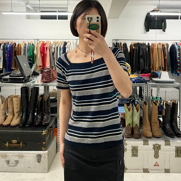 EDDIE BAUER knit half t-shirt 스퀘어넥 니트 티