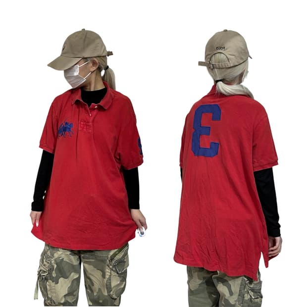 폴로 레드 빅 로고 커스텀 핏 반팔 카라티 XXL