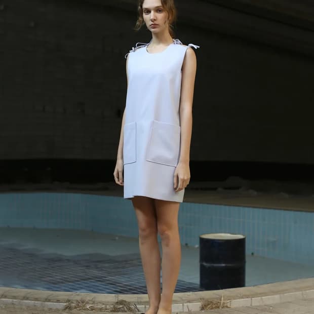 Shoulder Ribbon Dress (Light Purple)