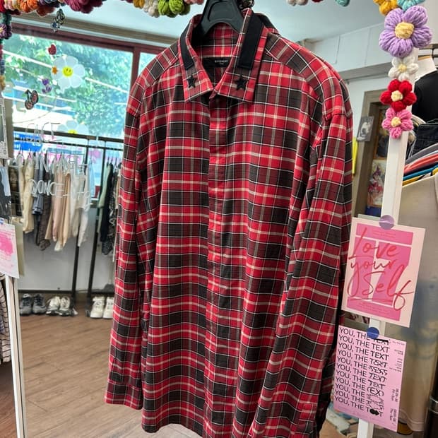 지방시 빈티지 체크 셔츠 카라 포인트
