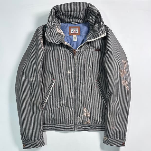 디젤 폴리쉘 데님 프린팅 하이넥 자켓 