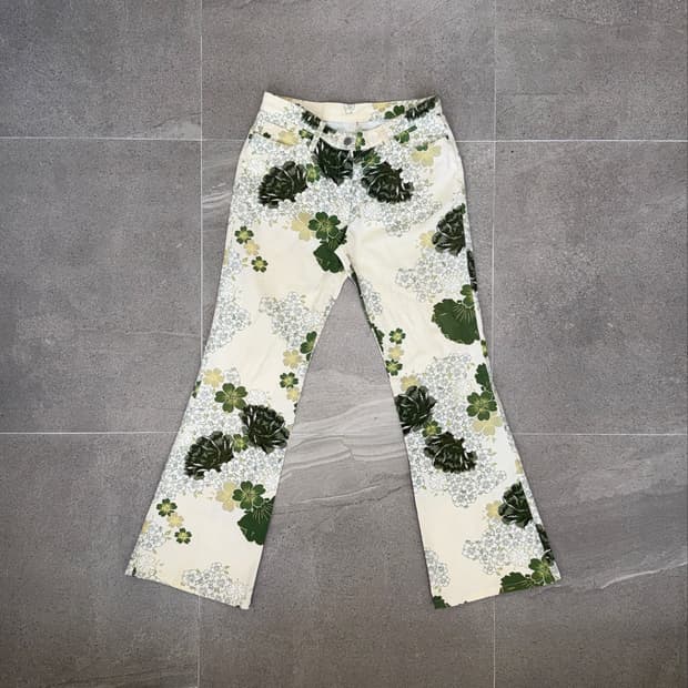 Benetton olive oriental flower 부츠컷 슬랙스