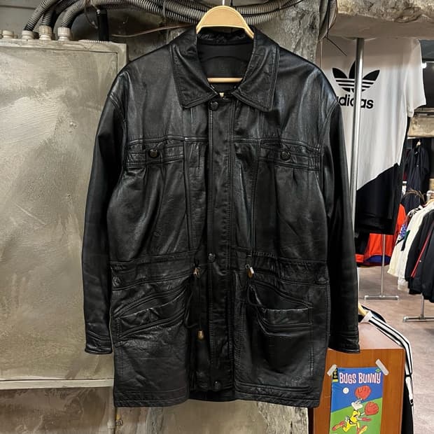 빈티지 오스카나 버튼 레더 자켓 블랙 100 #csz2143