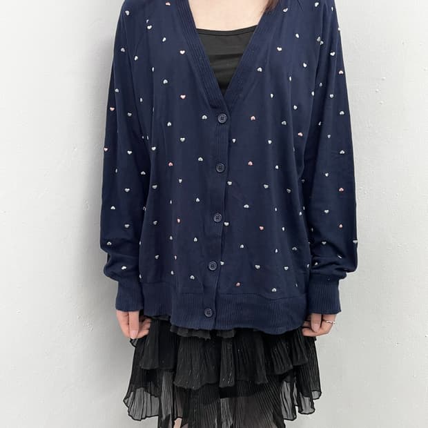 러블리 하트 자수 루즈 가디건