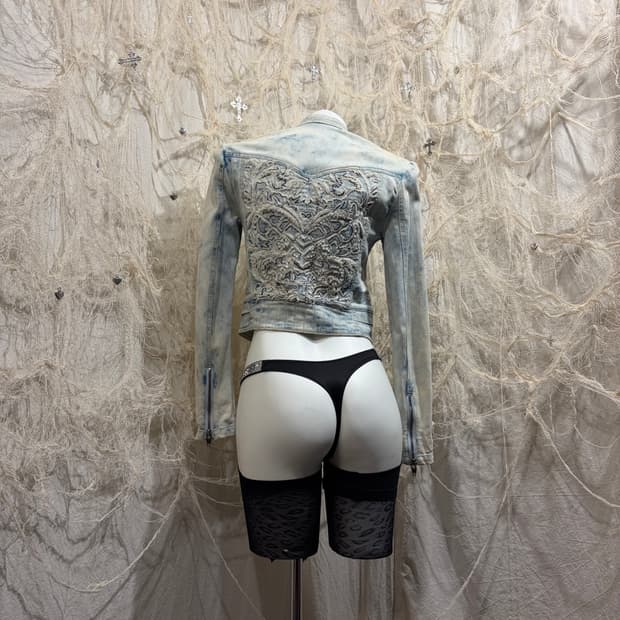 Oriental cubic washing crop zip  jacket