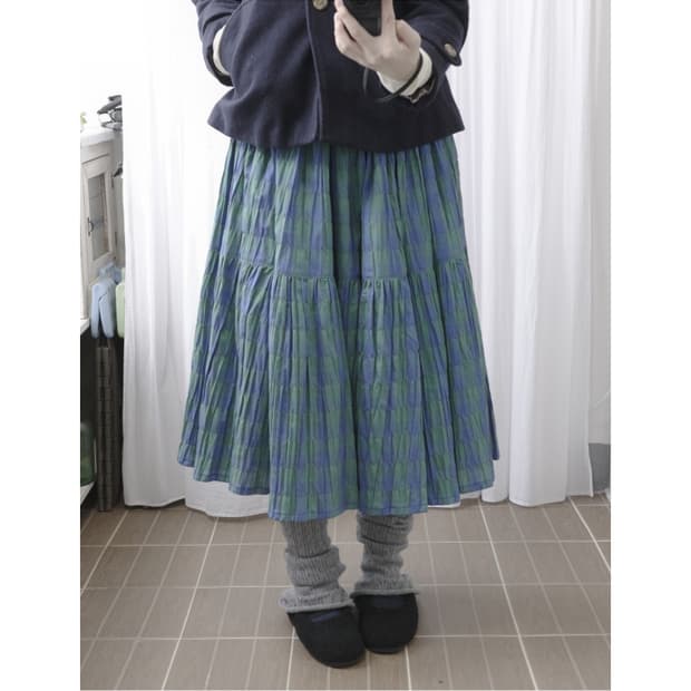 Green checked frill skirt