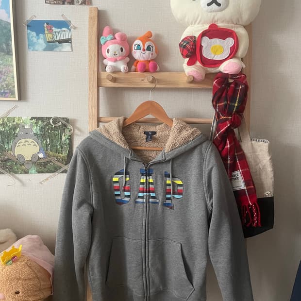 빈티지 gap 양털 그레이 후드집업