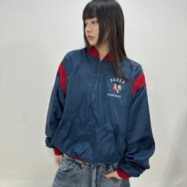 90s 올드스쿨 네이비레드 배색 아노락웜업