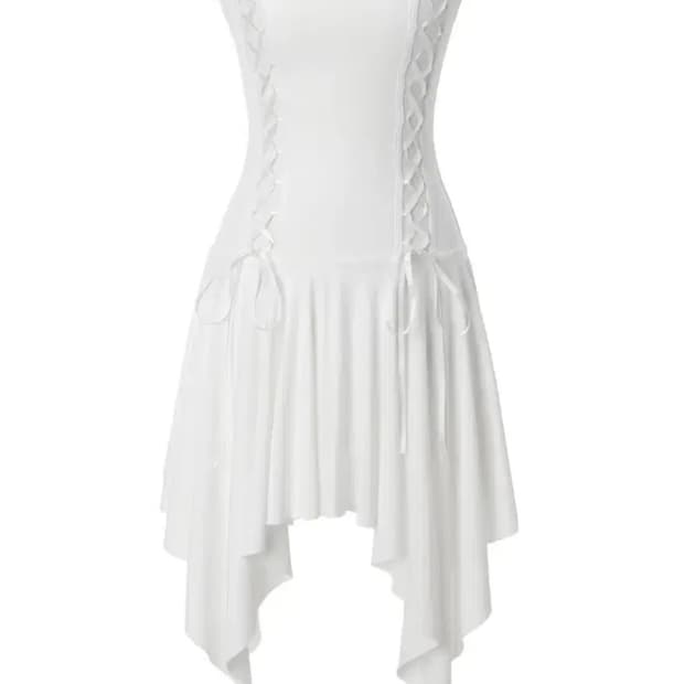 쓰리타임즈 스트래치 레이스업 드레스 화이트 S 쓰탐