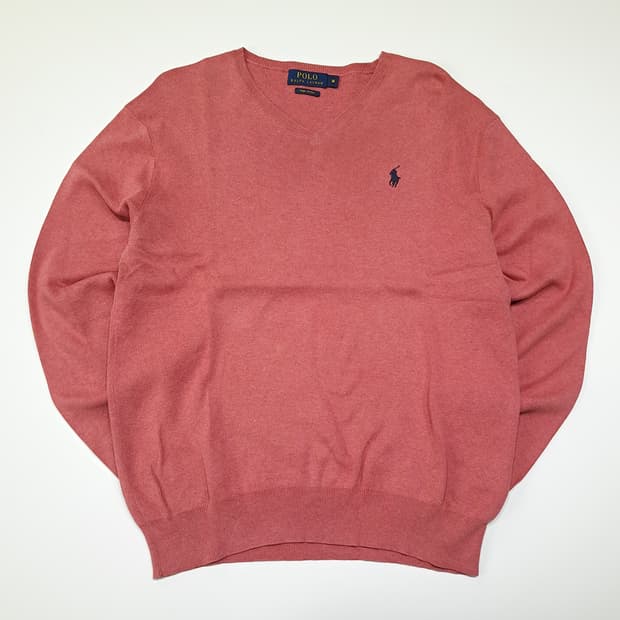 CL417 M 폴로 00s 피마코튼 브이넥 살몬핑크 니트 스웨터