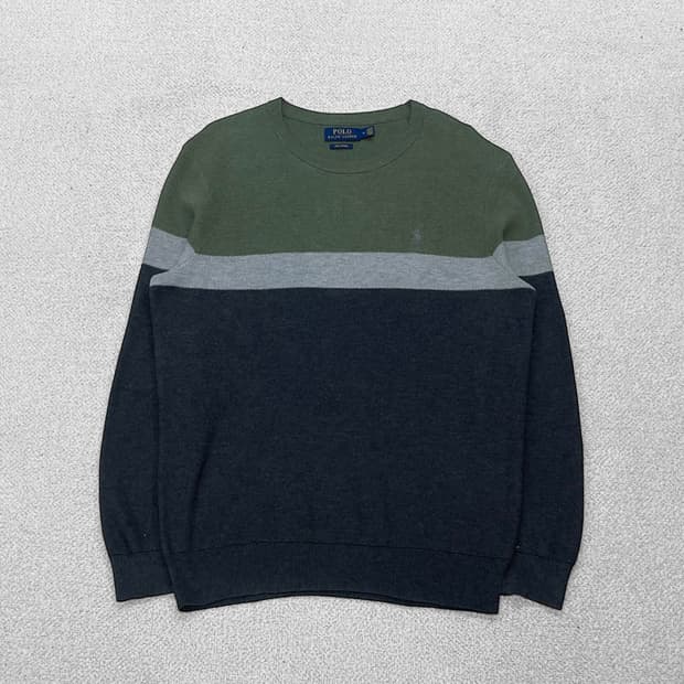 폴로 랄프로렌 포니 로고 피마코튼 컬러 블록 라운드 니트