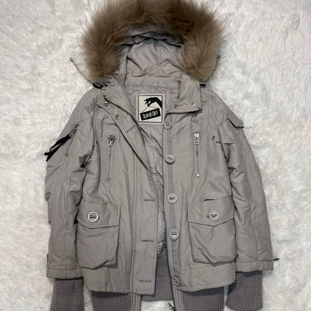 Spiral girl y2k fur hood bomber jacket