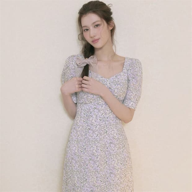 르니나 스퀘어넥 플라워 드레스 바이올렛 사나 원피스