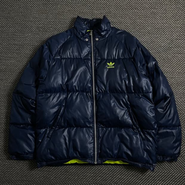 00s 아디다스 네온 자수로고 네이비 패딩 점퍼o 4276