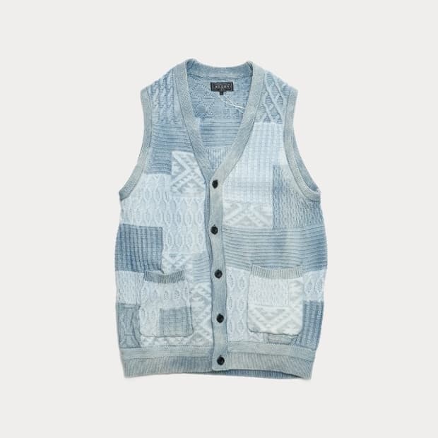 washed indigo jacquard vest