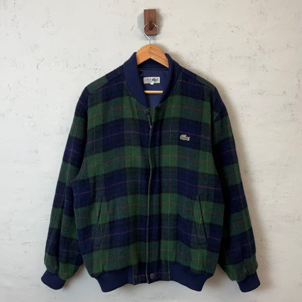 라코스테 90s 빈티지 체크 울 블루종 자켓